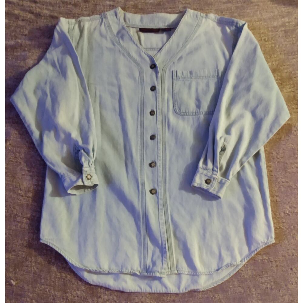 VTG Giorgio Sant Angelo Long Sleeve Women's V Neck Small Denim Button Up Shirt